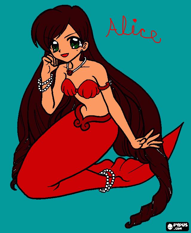 Alice, la princesa sirena de la perla roja para colorear