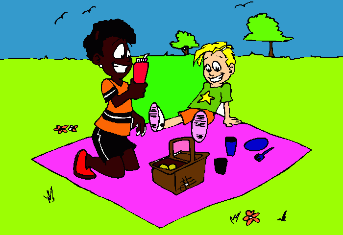 alvaro y july de picnic para colorear