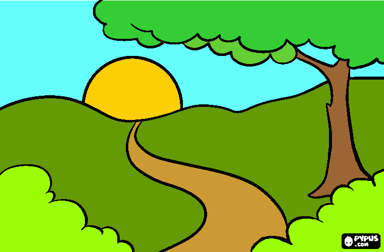 amanecer en el campo para colorear