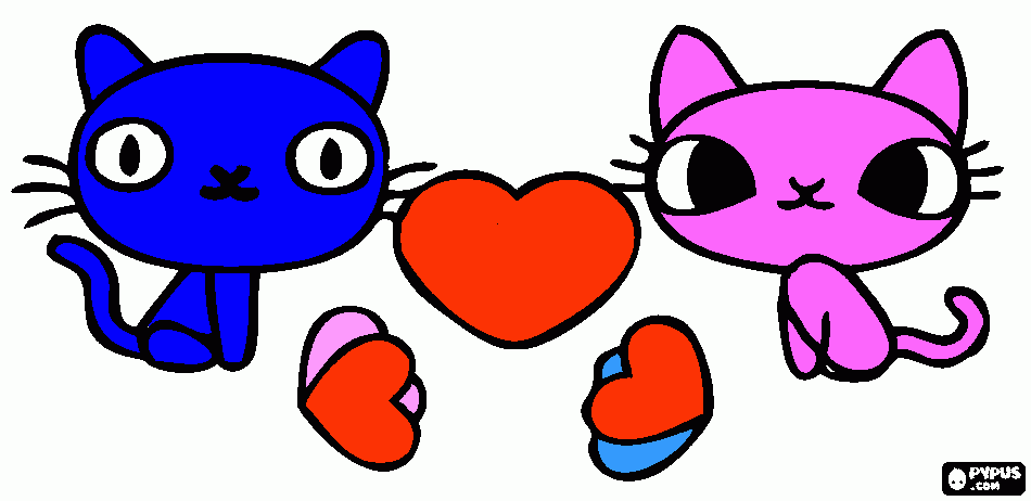 Amor en gatitos para colorear
