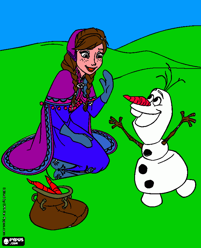 ana con el muñeco de nieve para colorear