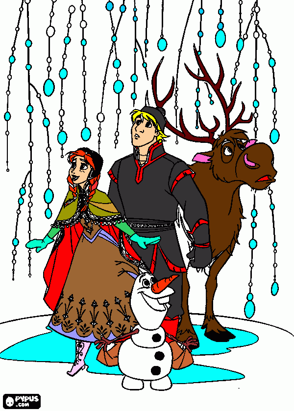 ana critof el reno y olaf lliendo al castillo de elsa para colorear
