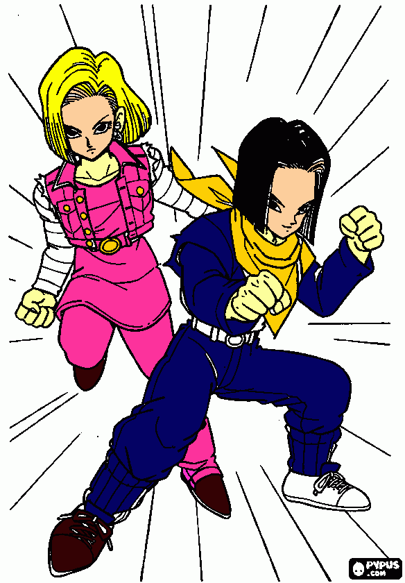 androide 18 - androide 17 para colorear