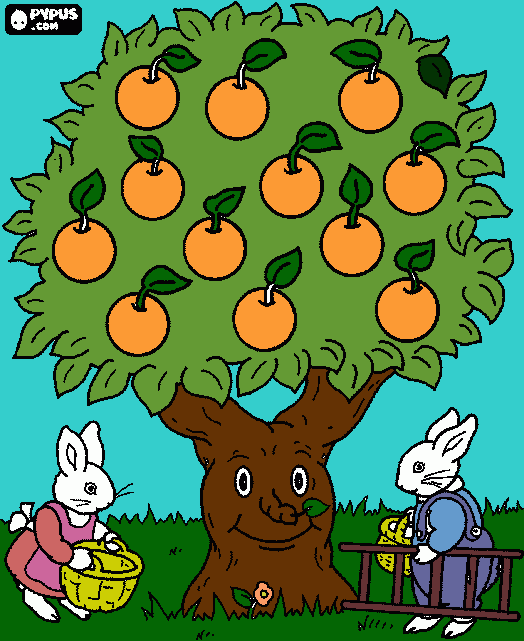 arbol y conejos para colorear