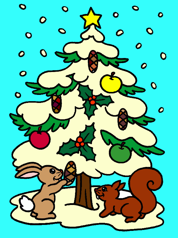 ardilla y conejo de navidad. para colorear