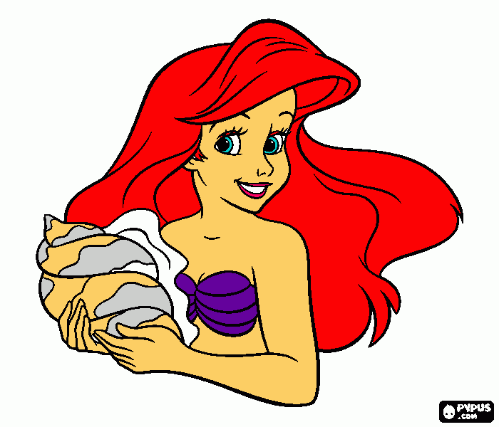 ariel con una concha para colorear