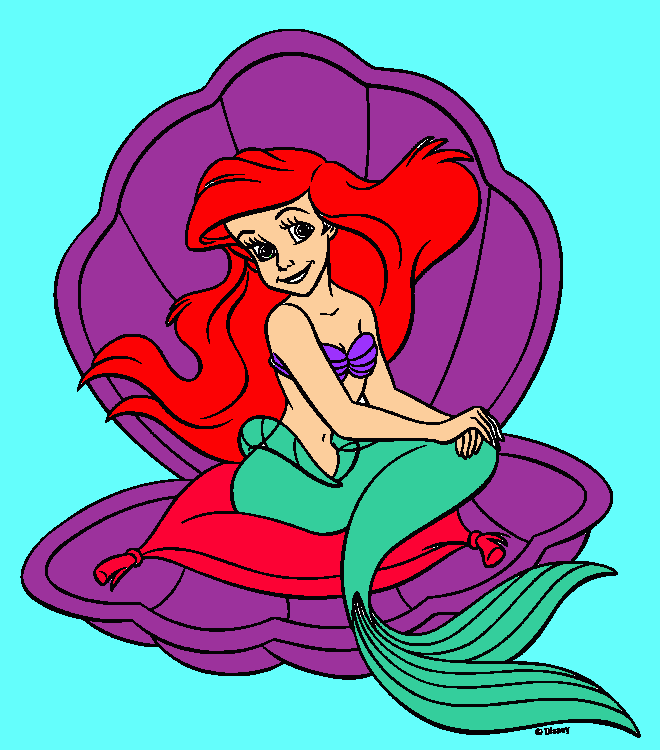 Ariel en su trono de costra abierta y un cojin para colorear