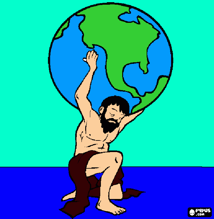 Atlas ,titán que sostiene la tierra sobre sus hombros para colorear