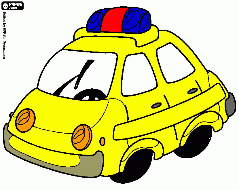 auto amarillo de policia para colorear