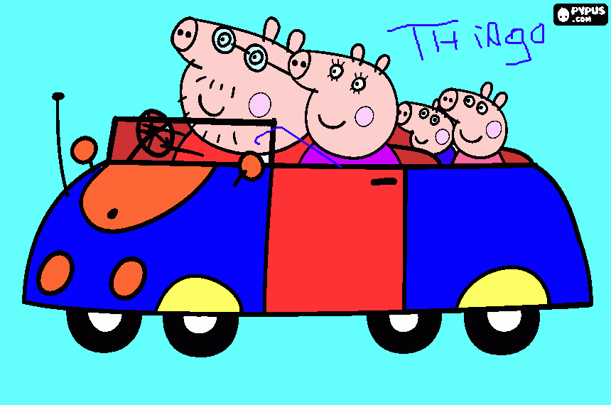 auto y familia pig para colorear