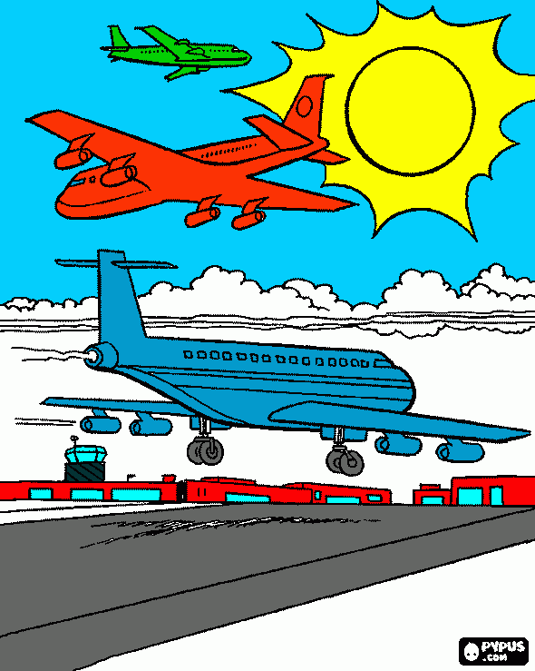 aviones aterrizando para colorear