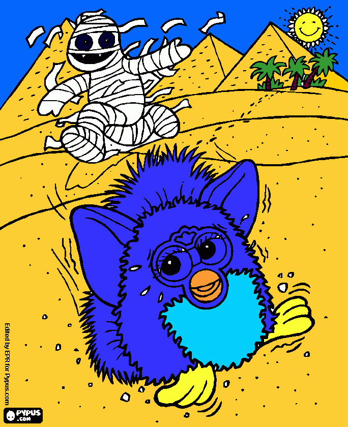 ay     un      furby      ay     una     momia     y    un    desierto para colorear