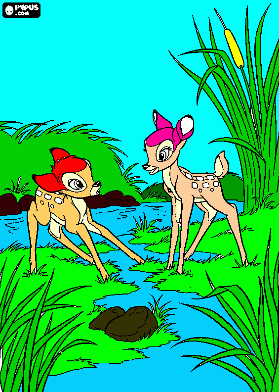 bambi con felin para colorear