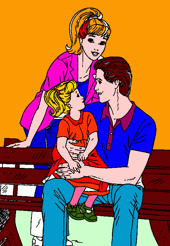 barbie, ken, su hija para colorear