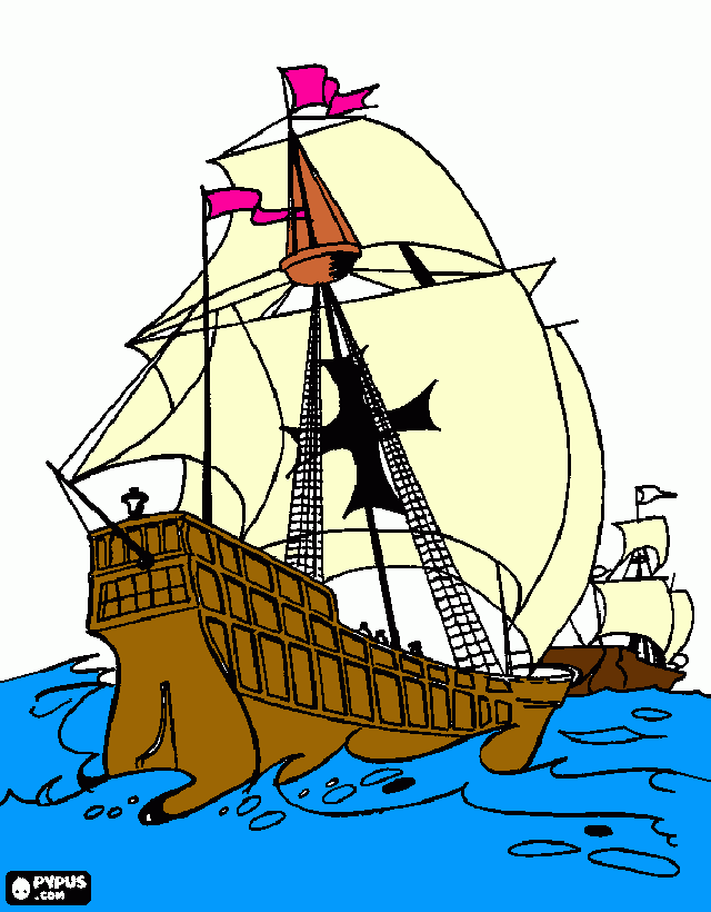 Barcos del primer viaje de colon para colorear