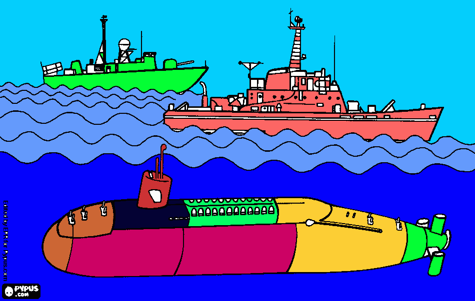 barcos y submarino para colorear