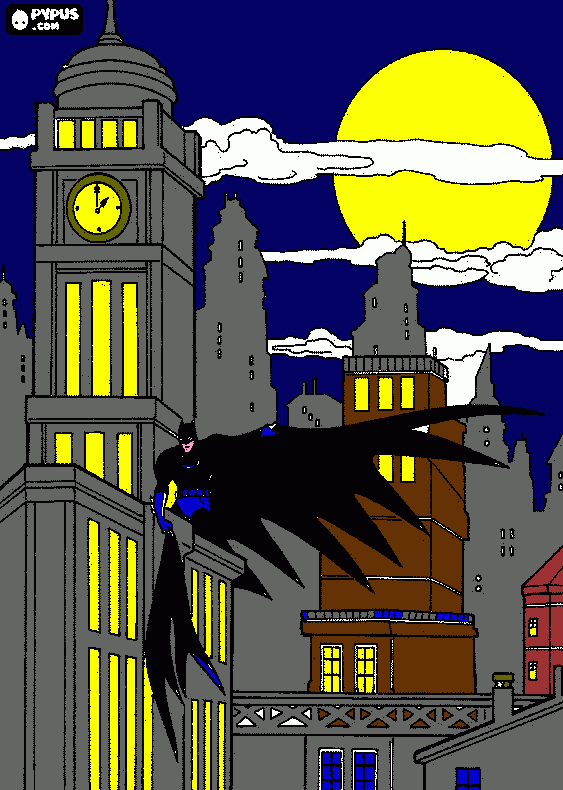 Batman y ciudad gotica para colorear