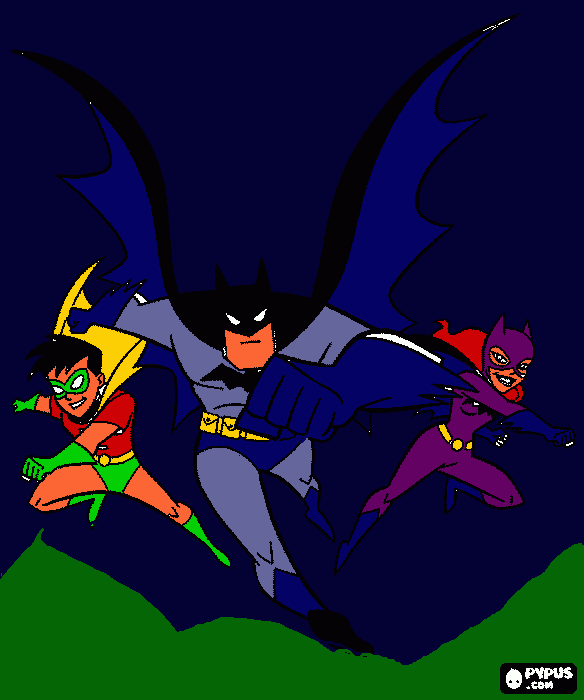 batman y robin y la batichica para colorear