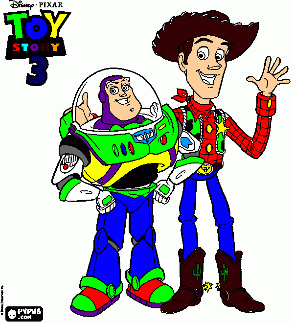 Buzz Lightyear y Woody los Amigos para colorear