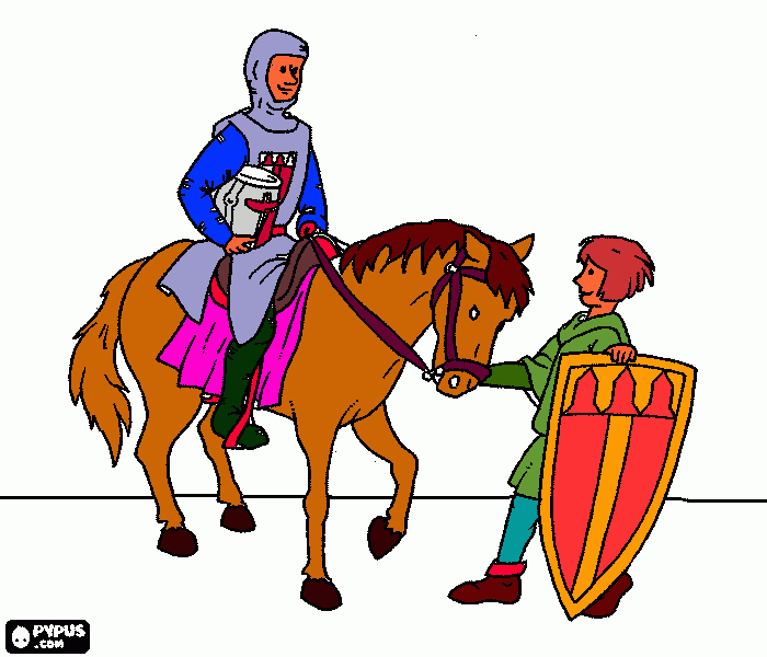 caballero y escudero para colorear
