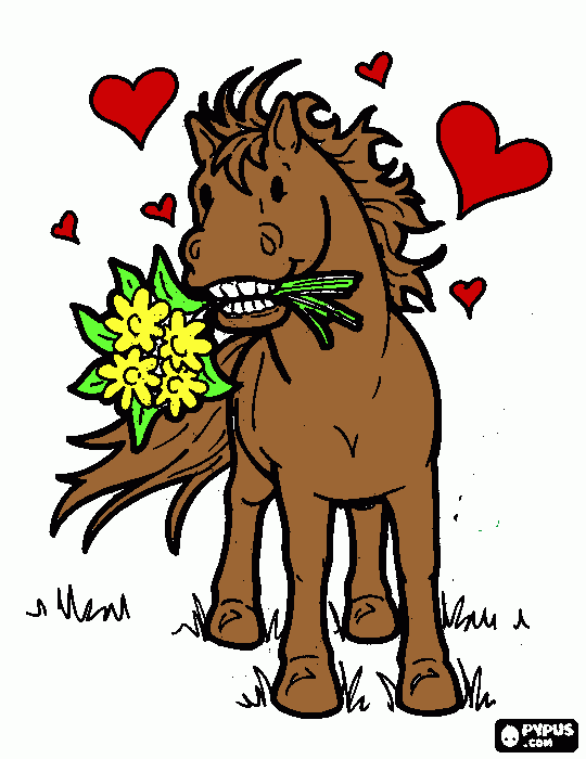 caballo con ramo de flores para colorear