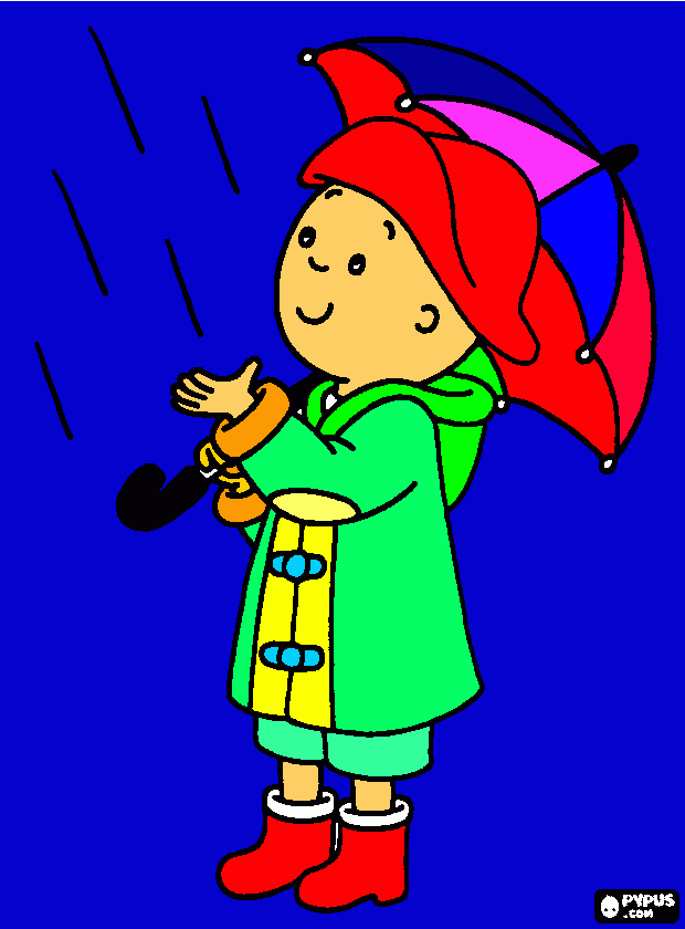 caillou bajo la lluvia para colorear