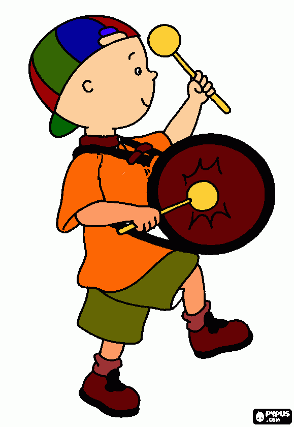 caillou tocando el tambor para colorear