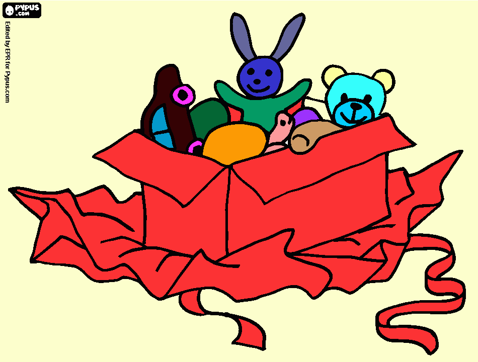 caja con juguetes para colorear