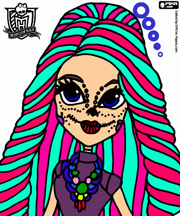 calavera de cabellerera rosa con verde agua  para colorear
