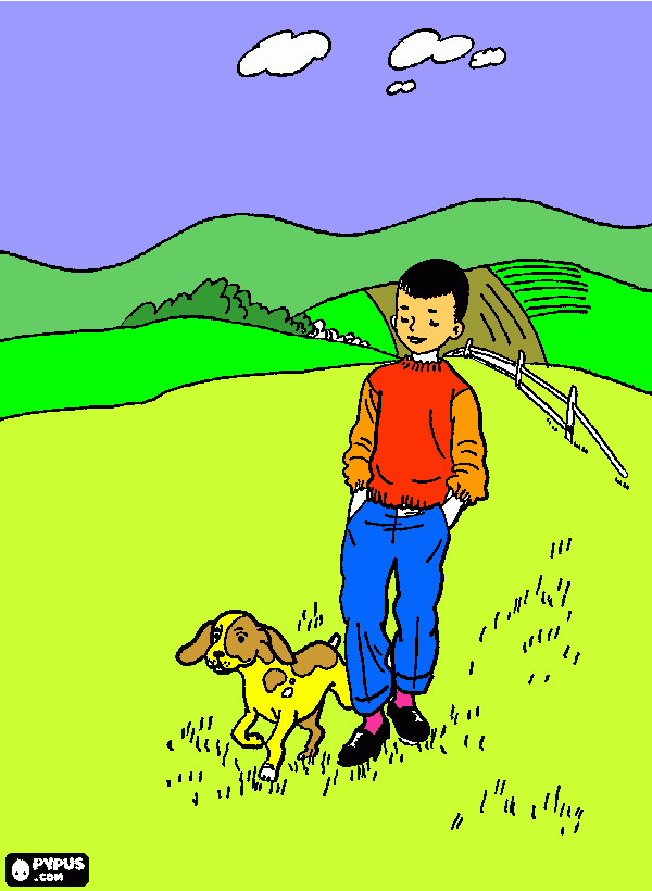 Calido paseo por el campo para colorear