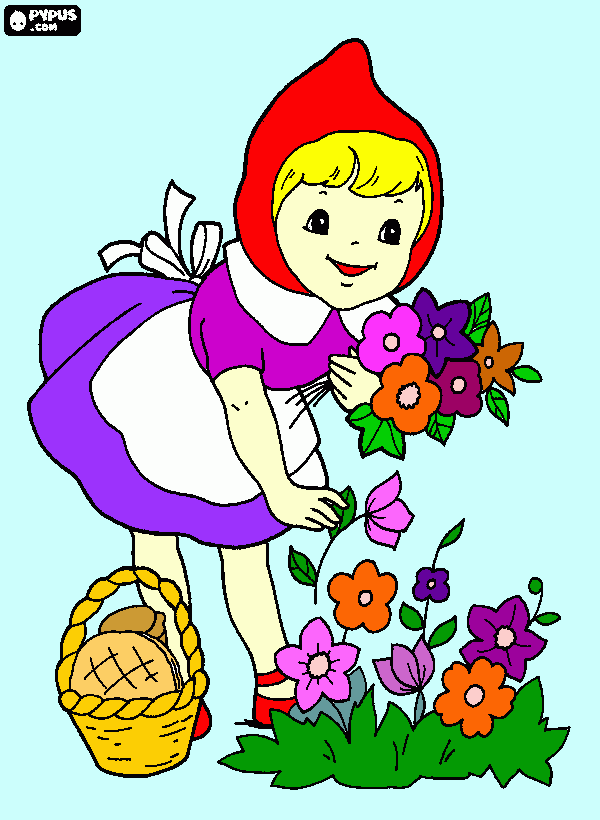 caperucita cogiendo flores para colorear