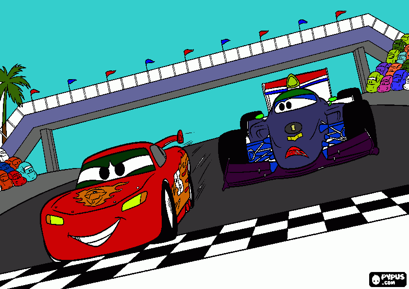 Carrera de autos pintados  para colorear