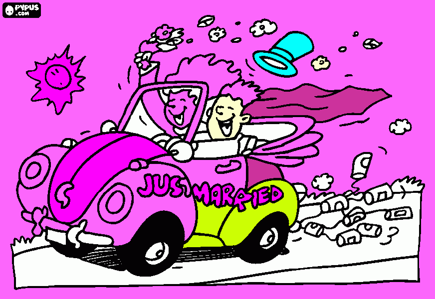 carro de bodas para colorear