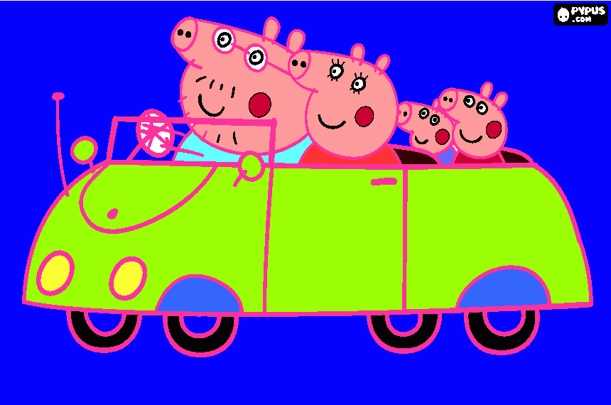 carro peppa   jeorje mama cerdita papa cerdito para colorear