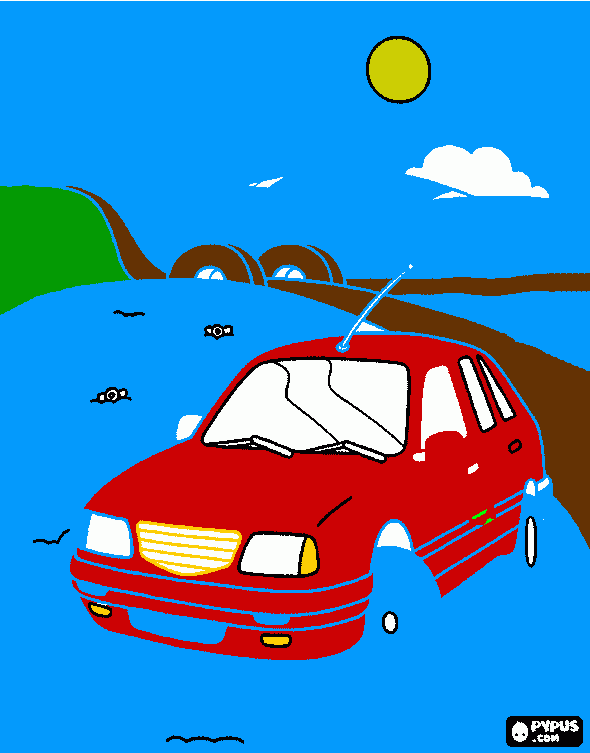 carrro y campo para colorear