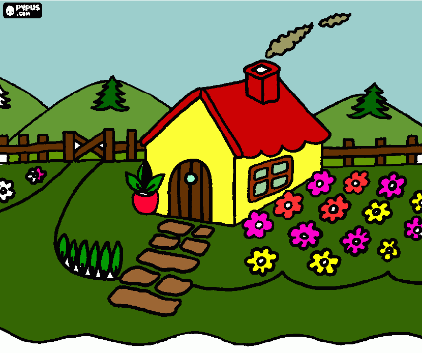 CASA DE CAMPO CON JARDIN para colorear