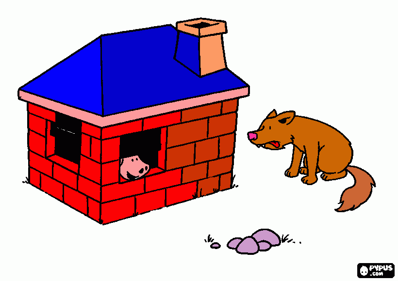 casa de ladrillo con el lobo para colorear