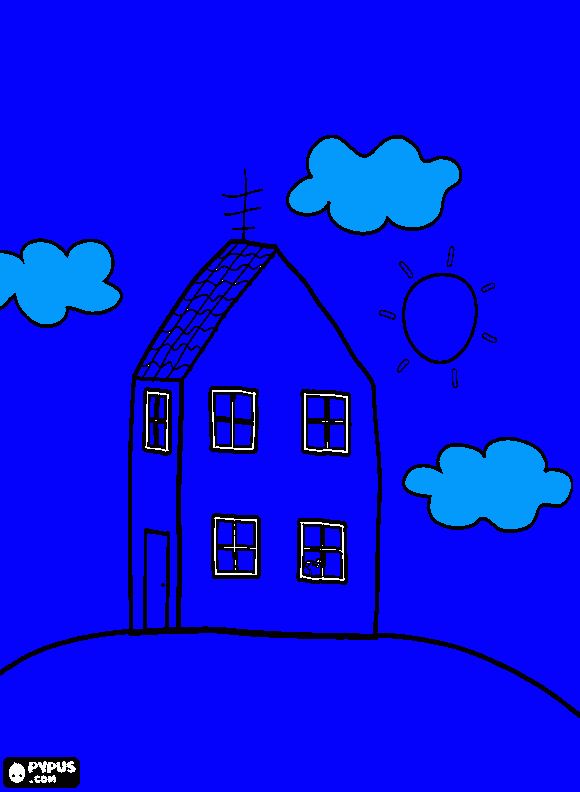 casa de peppa coloreada de azul para colorear