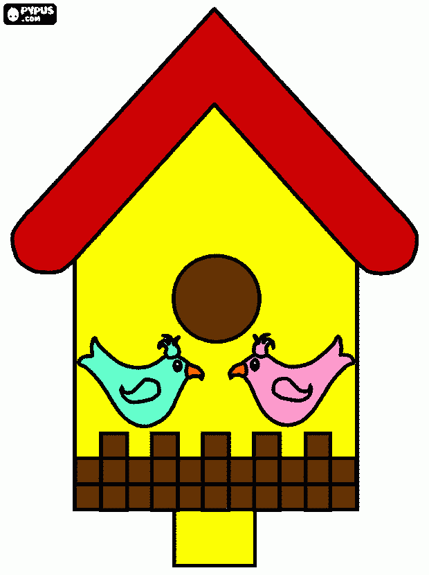 Casa para Pájaros del día de la Primavera para colorear