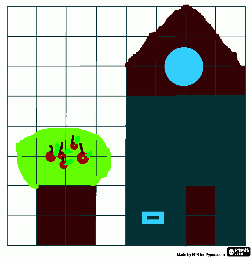  Casa y árbol en una cuadrícula para colorear