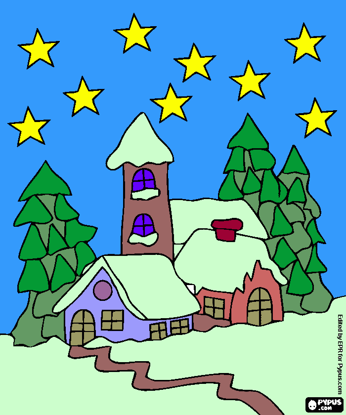 casas del bosque nevando para colorear
