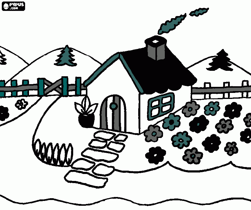 casita blanco y negro para colorear