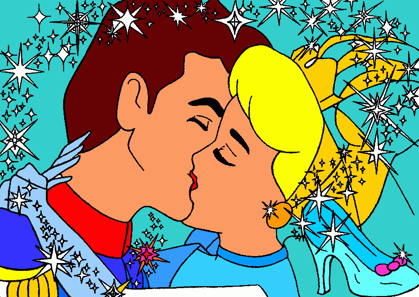 Cenicienta y su principe azul para colorear