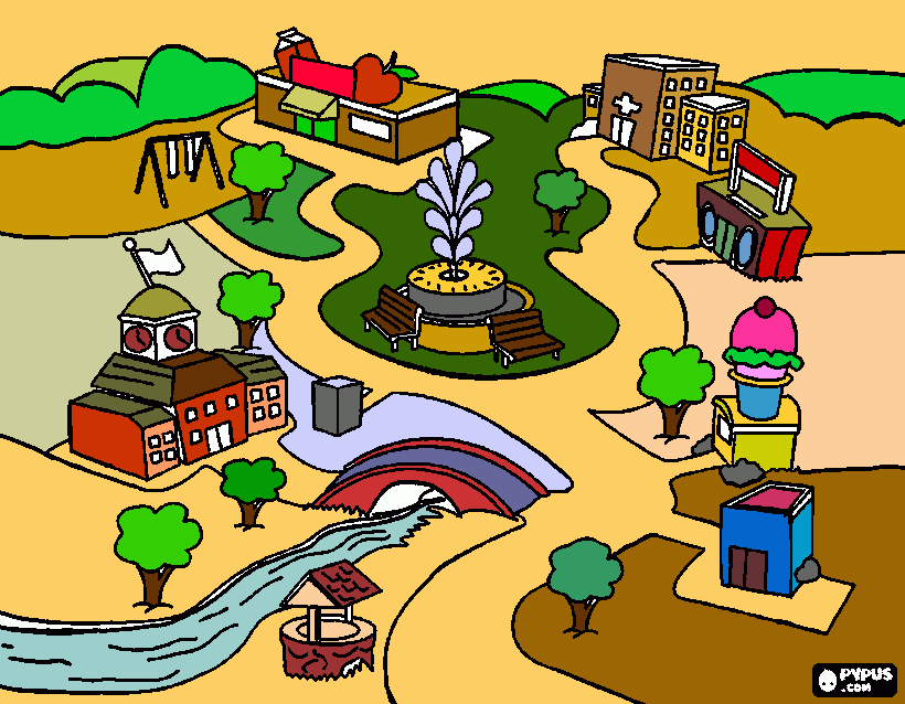 centro del pueblo para colorear