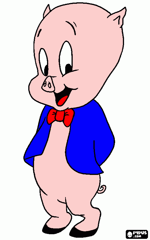 CERDITO PORKY CON CORBATÍN para colorear