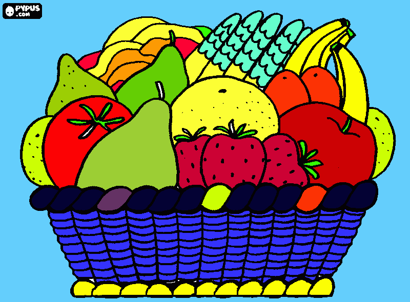 cesta con frutas para colorear