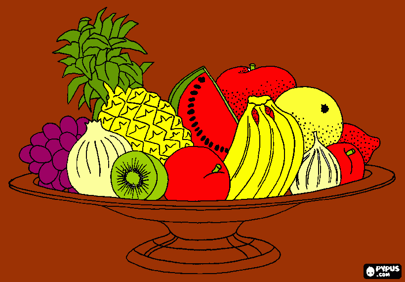 cesta de dibujo  de frutas y verduras  para colorear