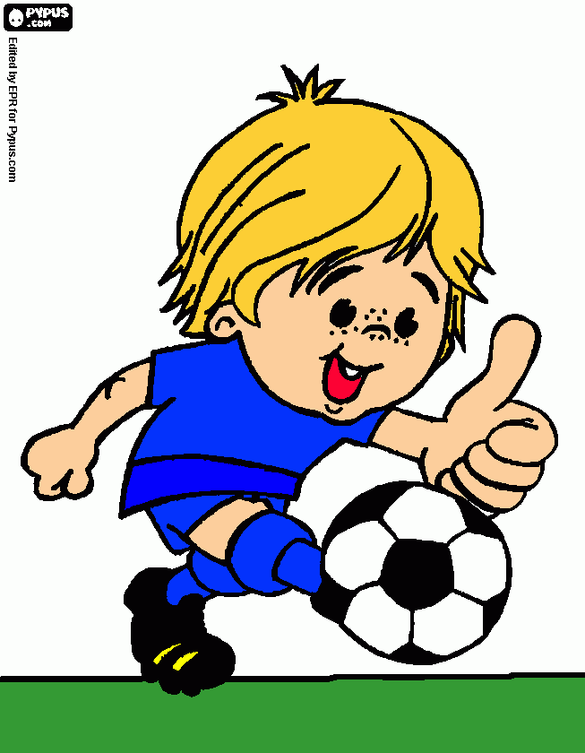 chico en clase de futbol para colorear