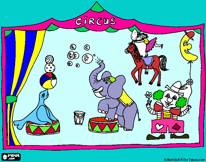 circo con escenas clasica del mismo para colorear