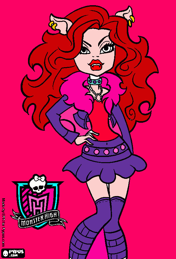 clawdeen wolf rosa morado azul rojo carnita amarillo para colorear